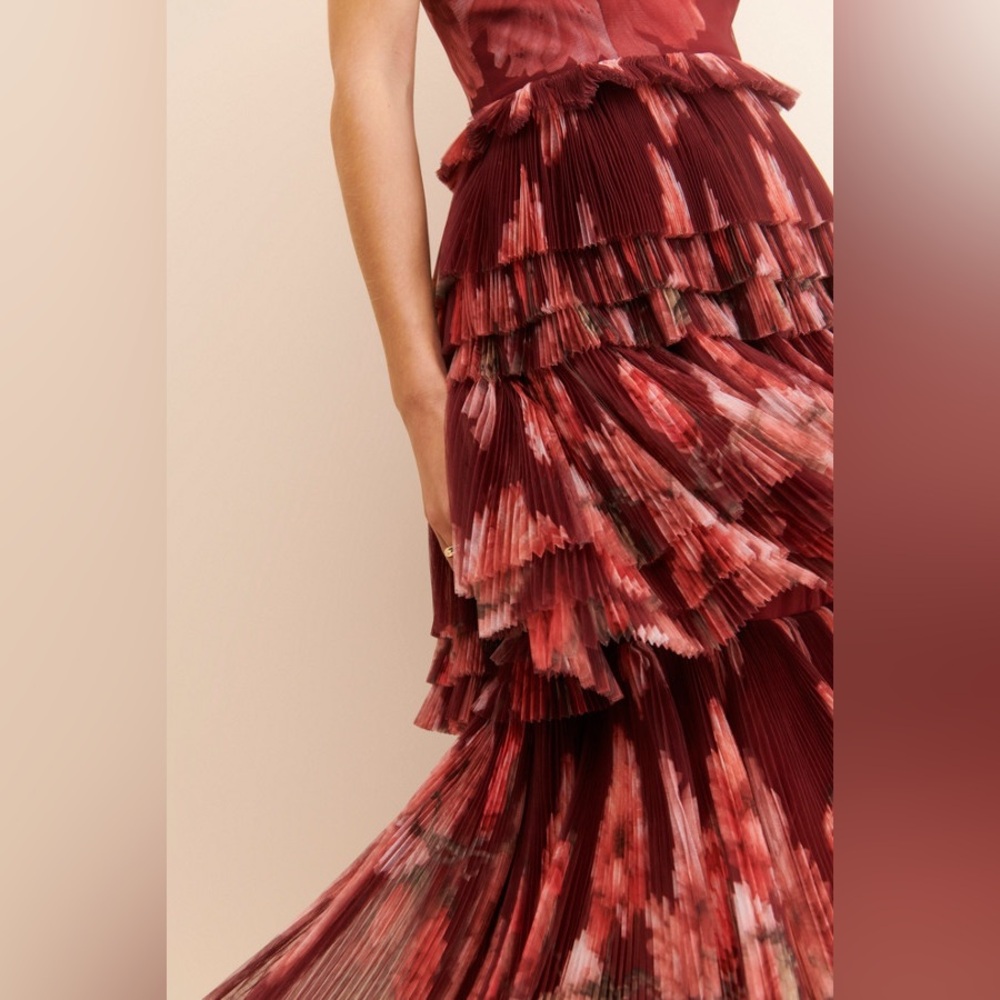Hutch Strapless Tiered Maxi Dress in Burgundy Floral - Picture 4 of 6